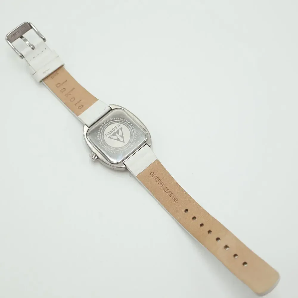 Dakota Unisex Silver Blue 35mm TV Date Dial Watch White Leather w New Battery